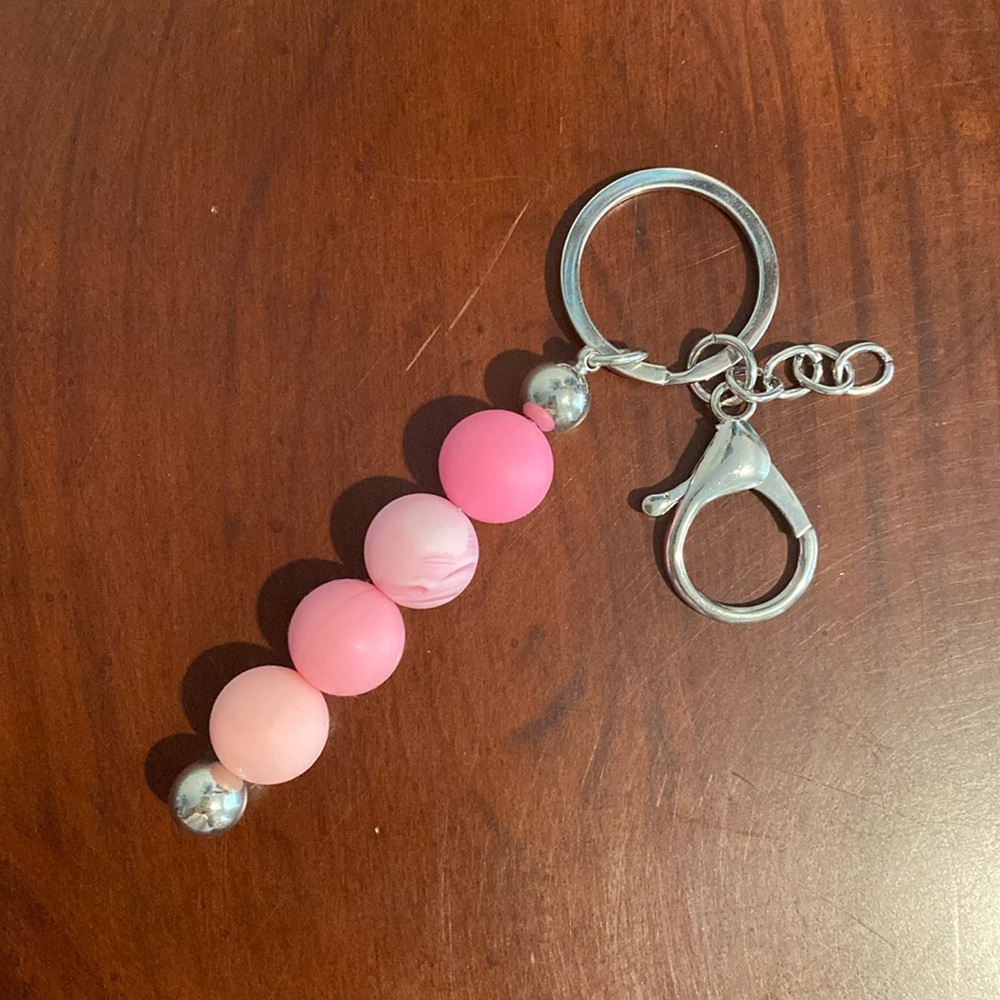 Pink Silicone bead keychain